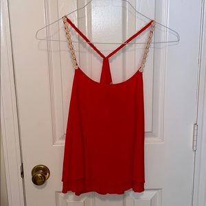 Red flower strap tank top